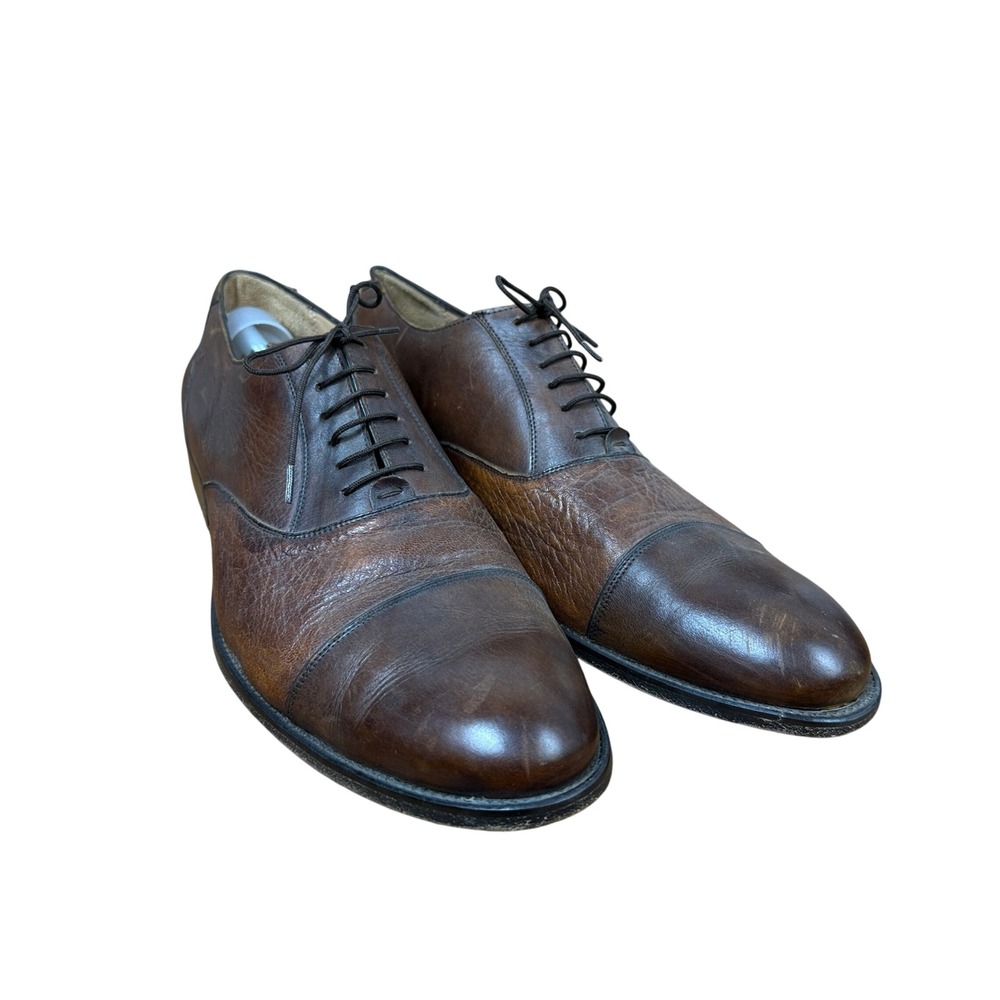 Alan Payne Oxford Shoes Mens 13 Brown Leather Deer Skin Cap Toe Lace Up Italy